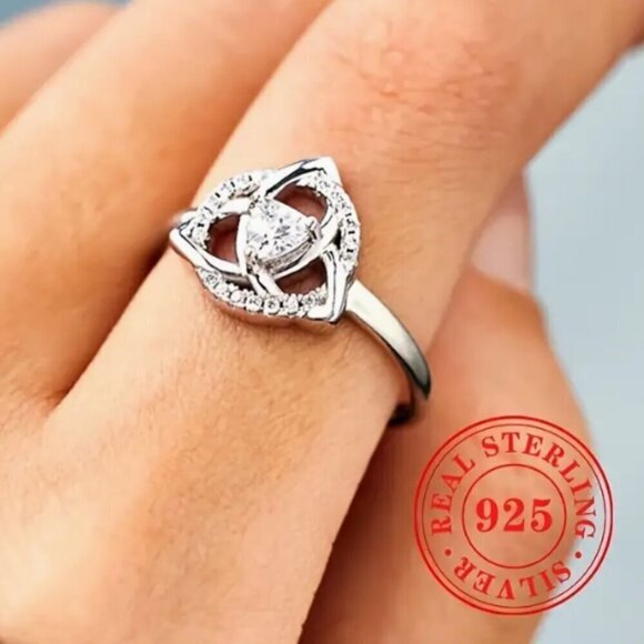 Celtic Triangle Ring Size 7 with Circle and Center Triangle Cut Zirconia - Picture 3 of 5